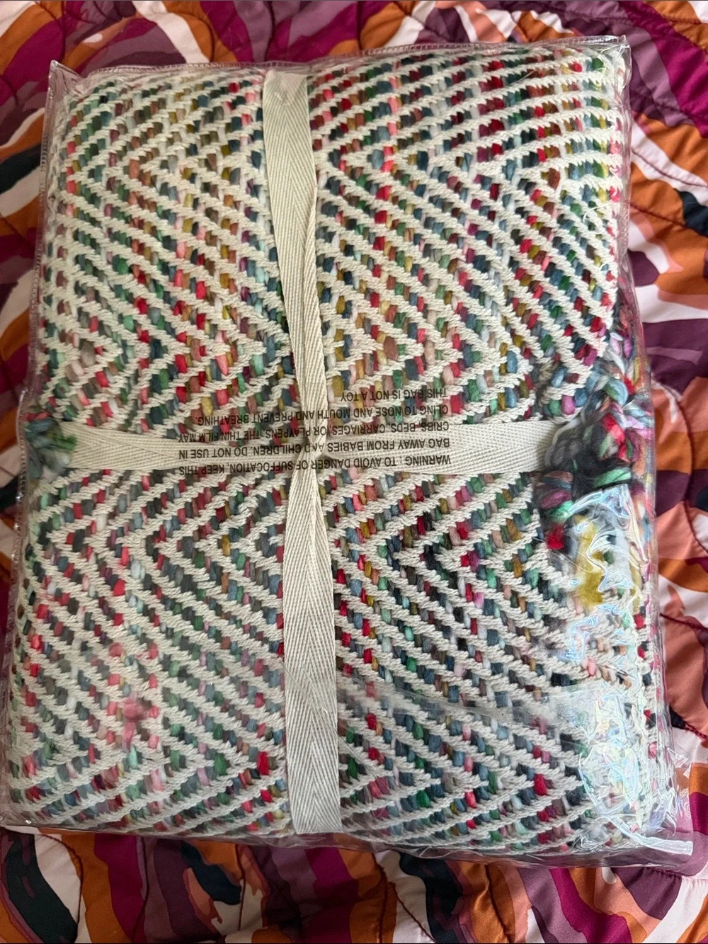 Multicolor Stitch Fringe Throw Blanket